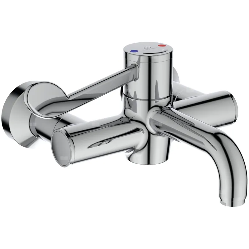 Bateria umywalkowa ścienna 400x335x132 mm, wylewka 240 mm 8 l/min (3 bary), bez korka spustowego - CERAPLUS SAFE SQ Hit sprzedaży
