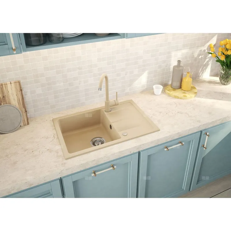Zlew. leda piaskowy granit 1k z/o 670x440x164, 3,5" + osprzęt space-saver Promocja