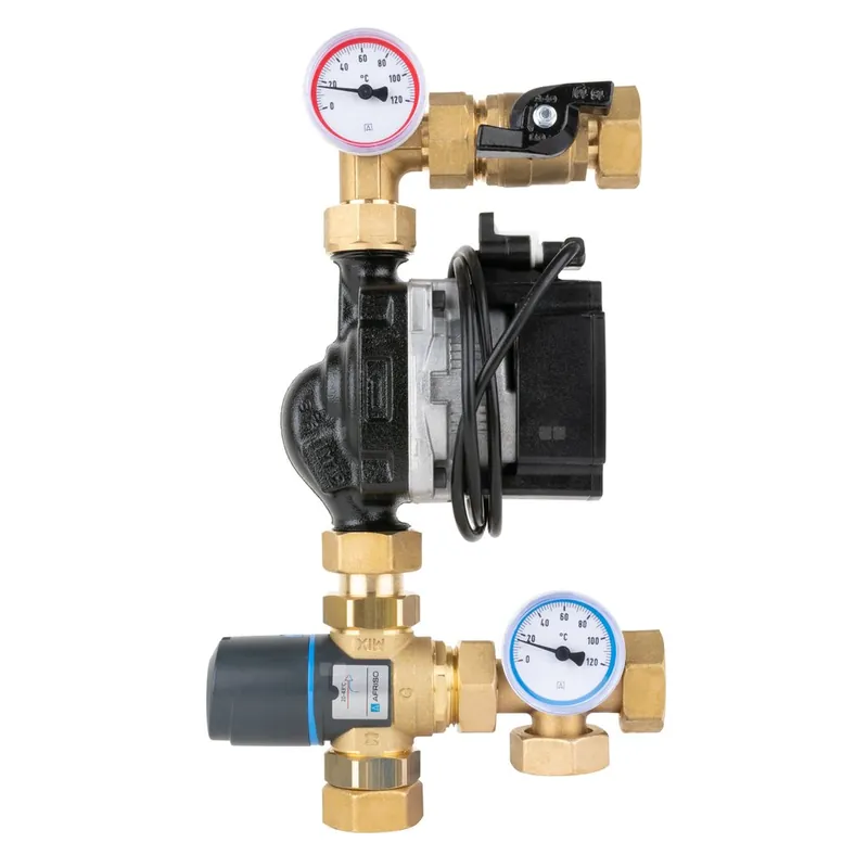 Premium Grupa pompowa AFRISO BTU 501 nakrętka x nakrętka 1‘‘ x 1‘‘, z zaworem mieszającym, z pompą obiegową Grundfos UPM3 Auto
